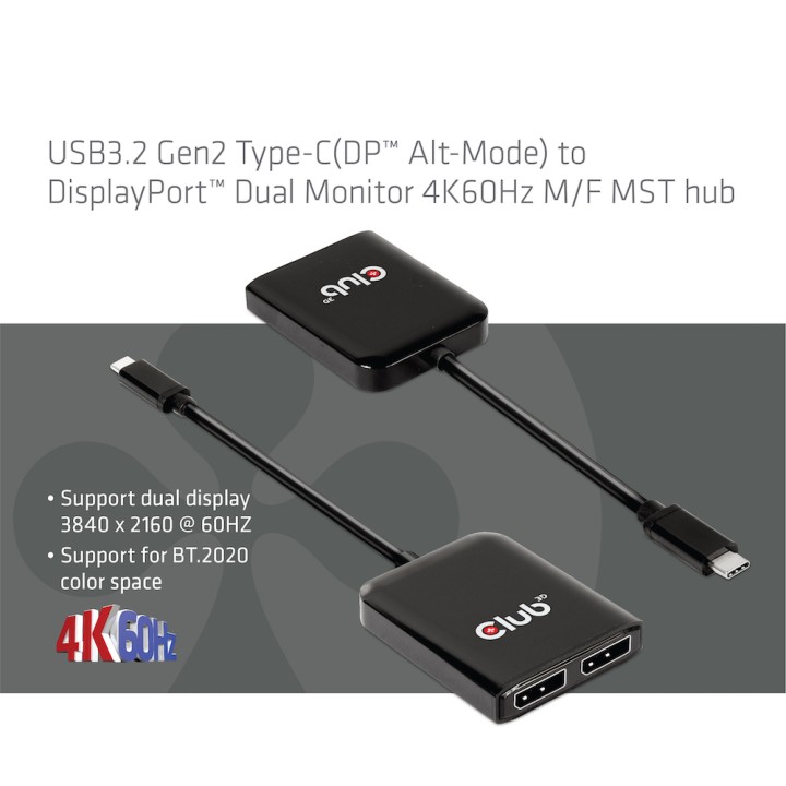 Adaptador Club 3D USB-C a 2xDP 4K M/H Negro (CSV-1555)