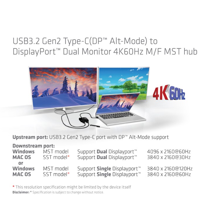 Adaptador Club 3D USB-C a 2xDP 4K M/H Negro (CSV-1555)