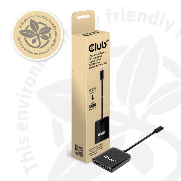 Adaptador Club 3D USB-C a 2xDP 4K M/H Negro (CSV-1555)
