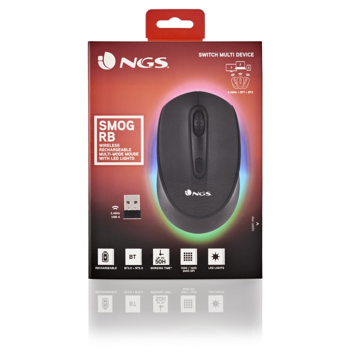 Ratón Gaming NGS Óptico RF BT 2400dpi Negro (SMOG-RB)