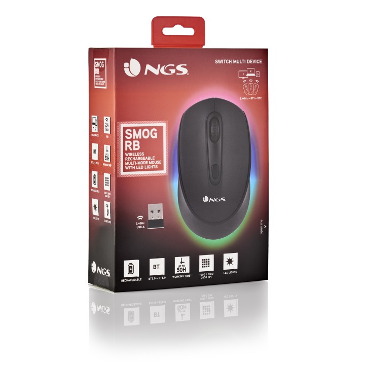Ratón Gaming NGS Óptico RF BT 2400dpi Negro (SMOG-RB)