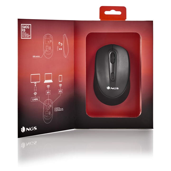 Ratón Gaming NGS Óptico RF BT 2400dpi Negro (SMOG-RB)