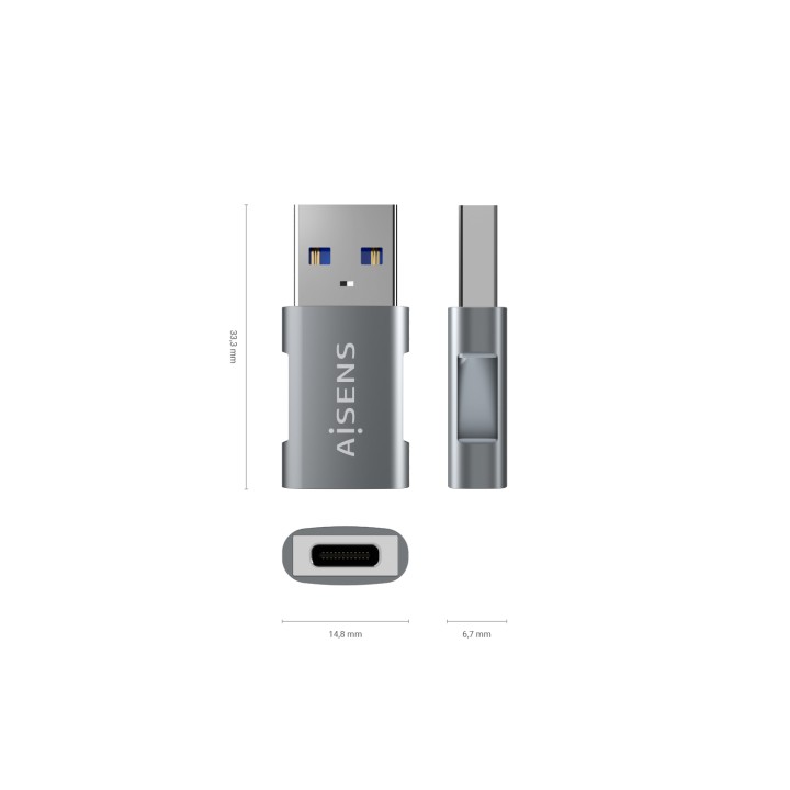 Adaptador AISENS USB-A/M a USB-C/H Gris (A108-0655)