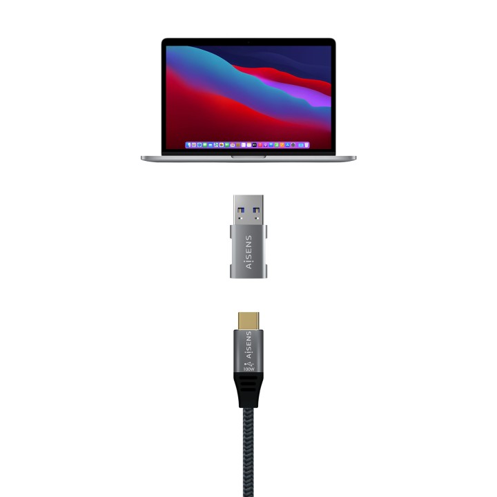 Adaptador AISENS USB-A/M a USB-C/H Gris (A108-0655)