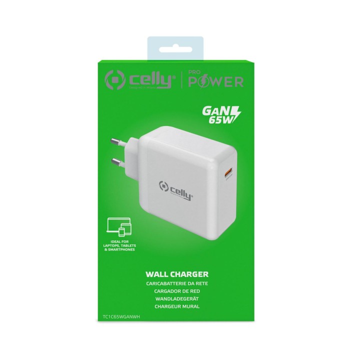 Cargador de Pared CELLY 65W 1xUSB Blanco (TC1C65WGANWH)