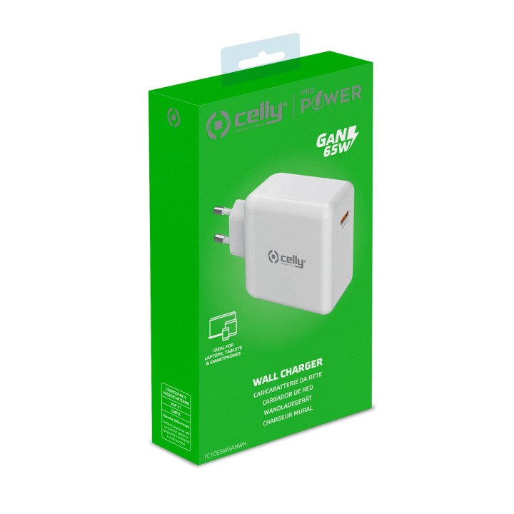 Cargador de Pared CELLY 65W 1xUSB Blanco (TC1C65WGANWH)