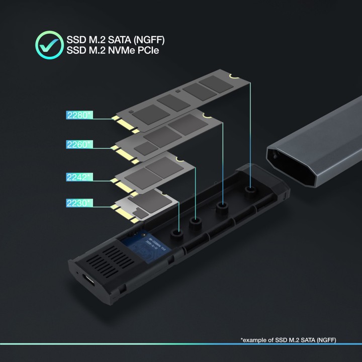 Caja TooQ SSD M.2/PCIe USB-C 3.0 Gris (TQE-2223G)