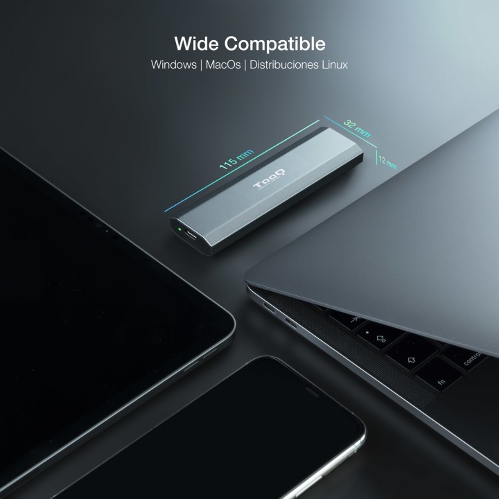 Caja TooQ SSD M.2/PCIe USB-C 3.0 Gris (TQE-2223G)
