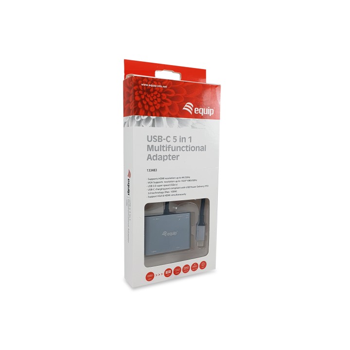 Adaptador EQUIP 5en1 USB-C Negro (EQ133483)