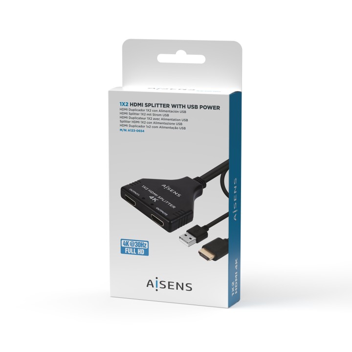 Cable AISENS 2xHDMI/H a HDMI/M+USB/M Negro (A123-0654)