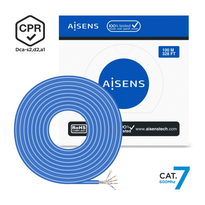 Cable Red AISENS RJ45 Cat7 S/FTP 100m Azul (A146-0664)