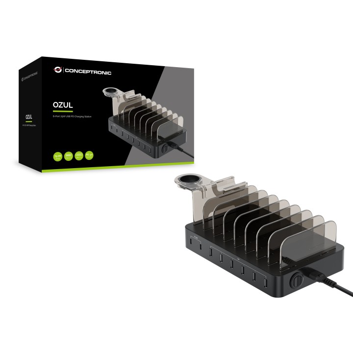 Estación de Carga CONCEPTRONIC 75W 8P Negra (OZUL02B)