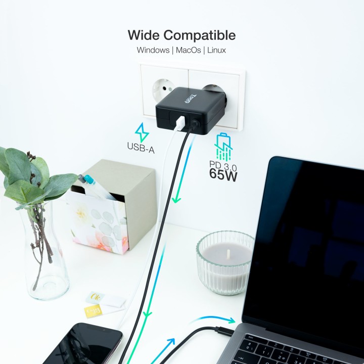 Cargador TooQ 65W USB-C PD 3.0 Negro (TQLC-USBC65PD)