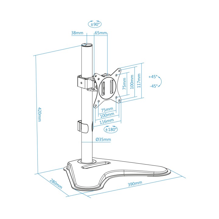 Soporte Mesa TooQ 17"-32" Gira/Inclina 9Kg (DB1701TN-B)