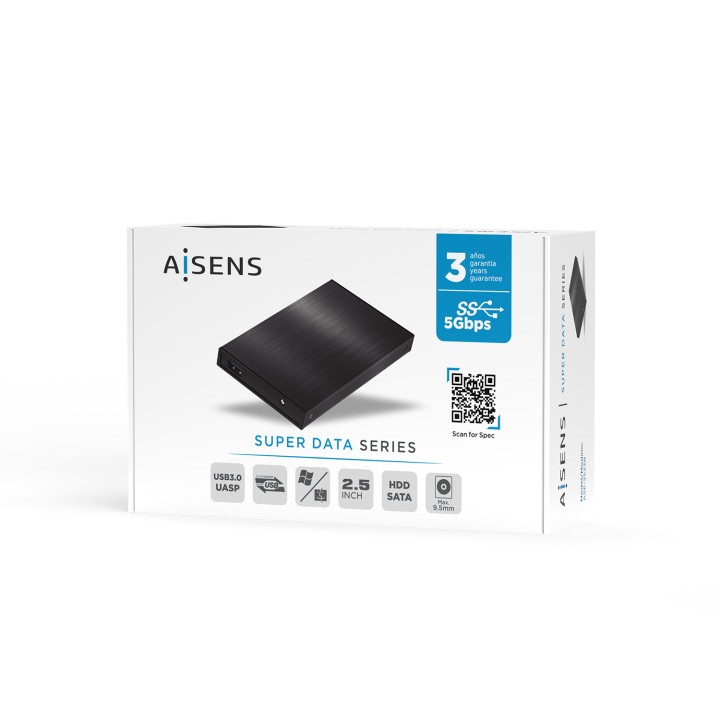 Caja AISENS HDD 2.5" SATA USB-A 3.0 Negra (ASE-2523B)