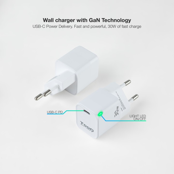 Cargador Pared TooQ 30W 1xUSB-C Blanco (TQWC-GANPD30WT)