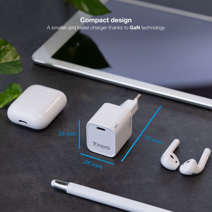 Cargador Pared TooQ 30W 1xUSB-C Blanco (TQWC-GANPD30WT)