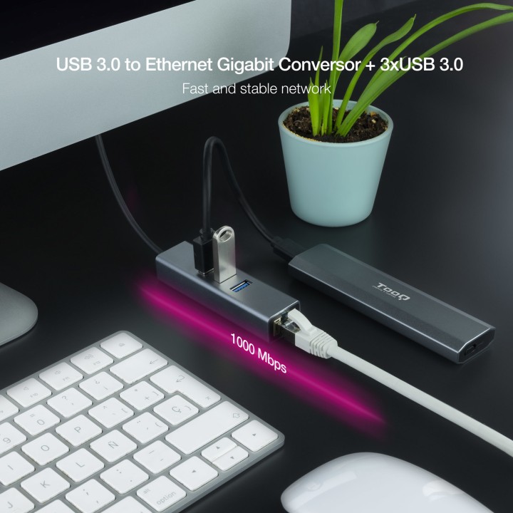 Adaptador Nanocable USB-A a 3xUSB-A/RJ45 (10.03.0407)
