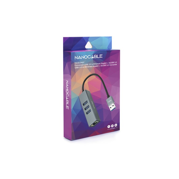 Adaptador Nanocable USB-A a 3xUSB-A/RJ45 (10.03.0407)