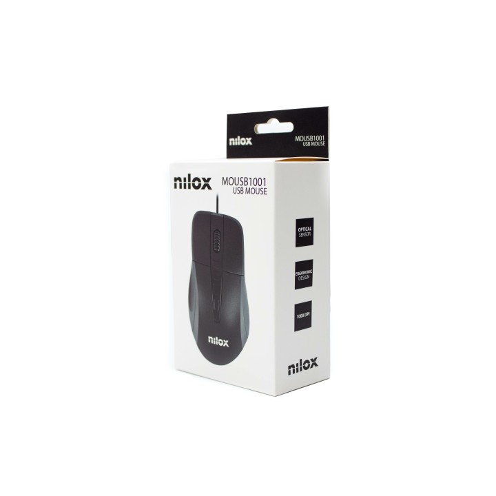Ratón NILOX Óptico USB-A 1000dpi Negro (MOUSB1001)