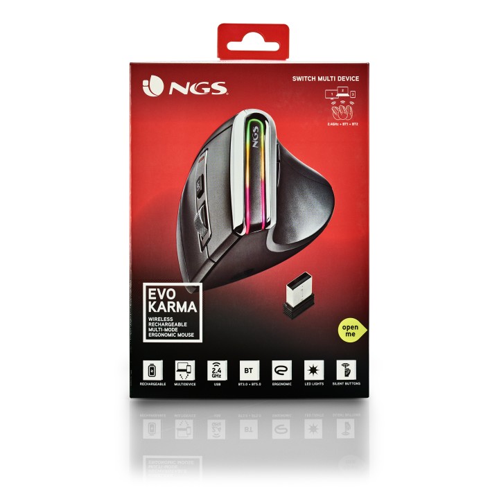 Ratón Vertical NGS Óptico RF BT 3200dpi Negro(EVOKARMA)
