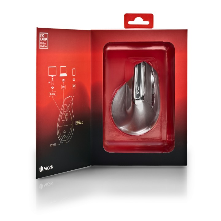 Ratón Vertical NGS Óptico RF BT 3200dpi Negro(EVOKARMA)