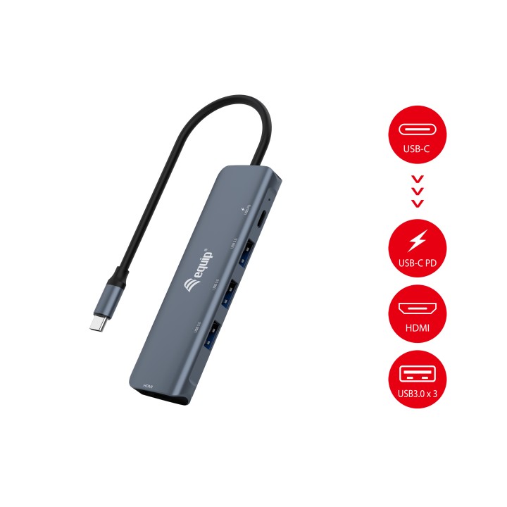 Adaptador EQUIP USB-C a HDMI/USB-A/USB-C PD (EQ133487)