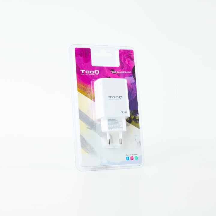 Cargador de Pared TooQ 45W USB-A/C (TQWC-GANQCPD45WT)