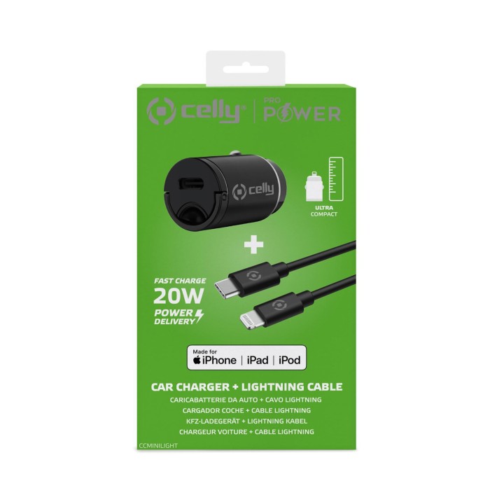 Cargador Coche CELLY USB-C Cable Lightning(CCMINILIGHT)