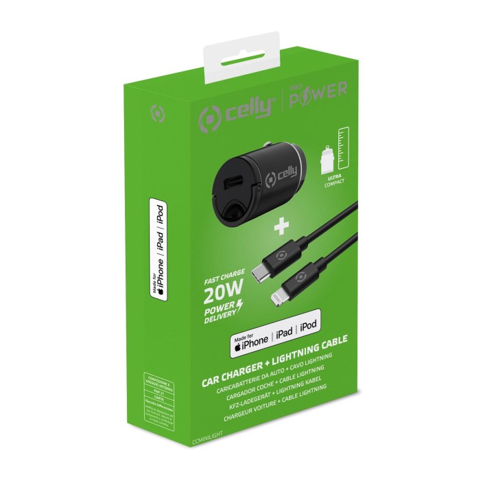 Cargador Coche CELLY USB-C Cable Lightning(CCMINILIGHT)