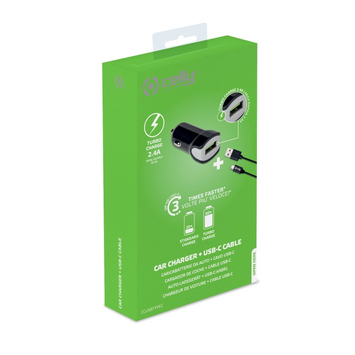 Cargador de Coche CELLY 1USB-A Cable USB-C (CCUSBTYPEC)