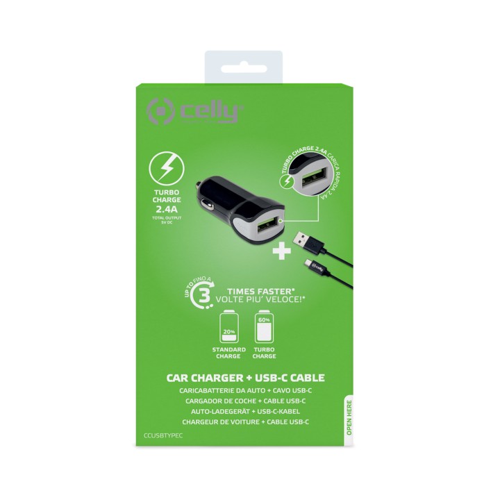 Cargador de Coche CELLY 1USB-A Cable USB-C (CCUSBTYPEC)