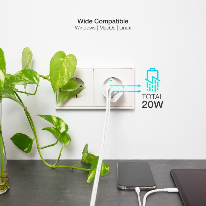 Cargador Pared TOOQ 20W USB-A/C Blanco (TQWC-QCPD20WT)