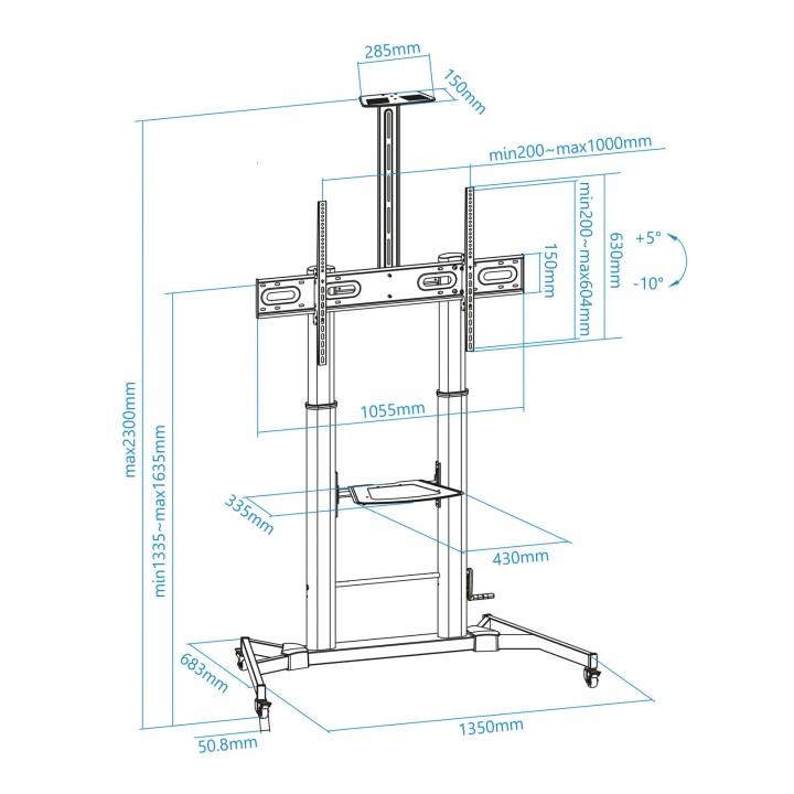 Soporte Suelo TOOQ 60-100" Inclina Ruedas (FS20400HM-B)