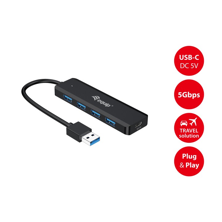 Hub EQUIP Life A USB-C3.0 a 4xUSB-A3.0 Negro (EQ128959)