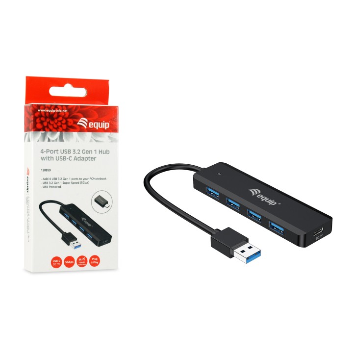 Hub EQUIP Life A USB-C3.0 a 4xUSB-A3.0 Negro (EQ128959)