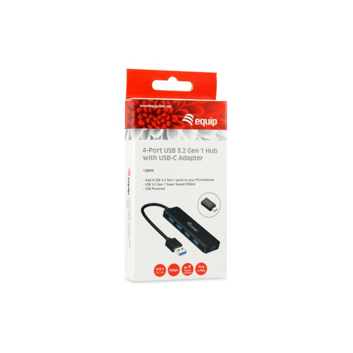 Hub EQUIP Life A USB-C3.0 a 4xUSB-A3.0 Negro (EQ128959)