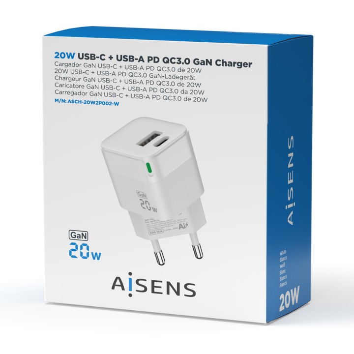 Cargador Pared AISENS Usb-C Usb-A 20W (ASCH-20W2P002-W)
