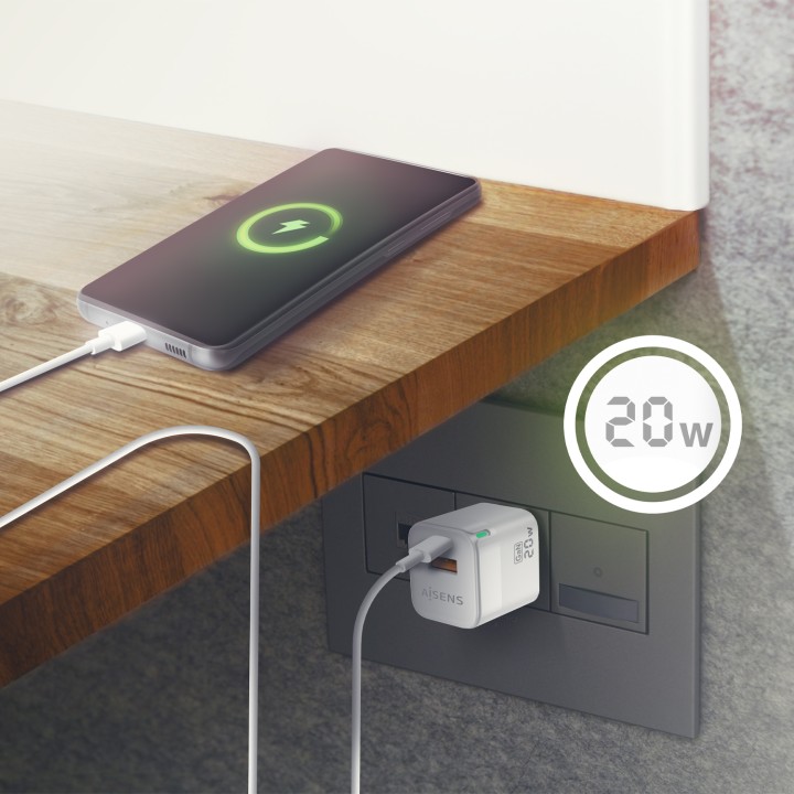 Cargador Pared AISENS Usb-C Usb-A 20W (ASCH-20W2P002-W)