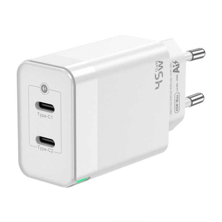Cargador Pared AISENS 2Usb-C 45W (ASCH-45W2P005-W)
