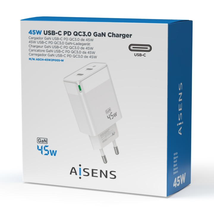 Cargador Pared AISENS 2Usb-C 45W (ASCH-45W2P005-W)
