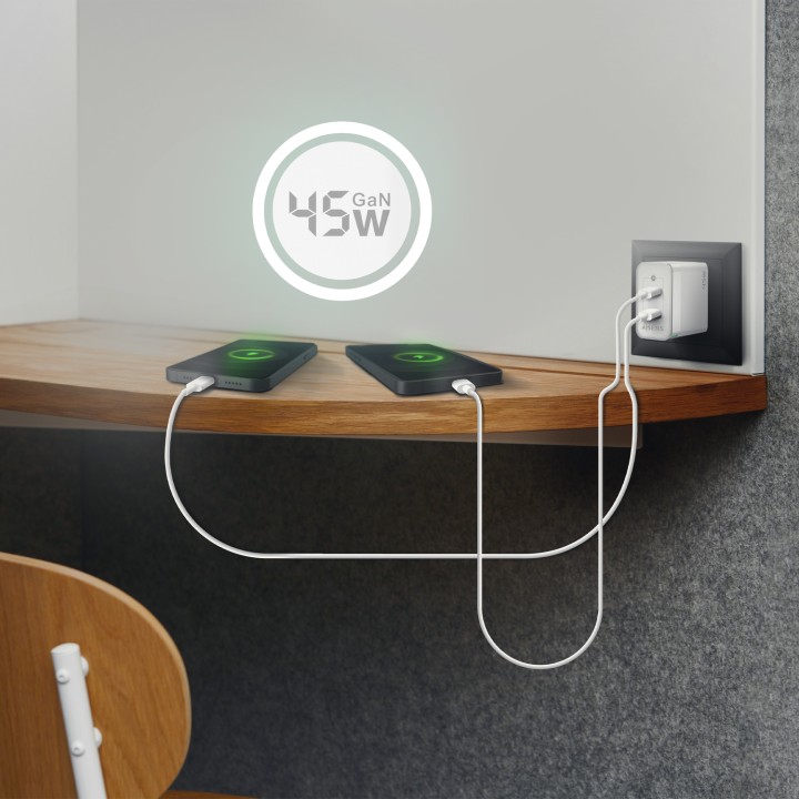 Cargador Pared AISENS 2Usb-C 45W (ASCH-45W2P005-W)