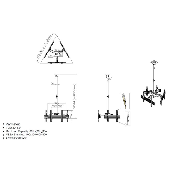 Soporte Techo EQUIP 32"-65" Inclinable 30kg (EQ650371)