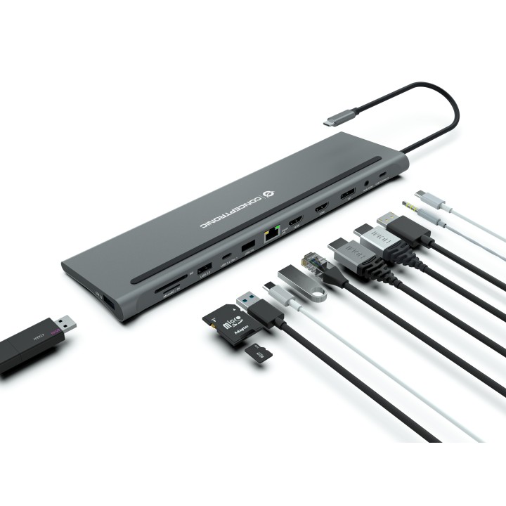 Docking CONCEPTRONIC 12en1 USB-C 18cm Gris (DONN17G)