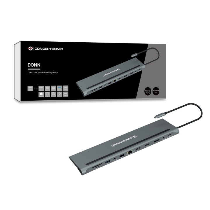 Docking CONCEPTRONIC 12en1 USB-C 18cm Gris (DONN17G)