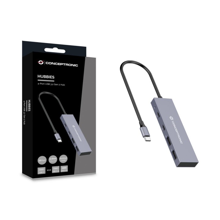 Hub CONCEPTRONIC USB-C a 4xUSB-A/C Gris (HUBBIES13G)