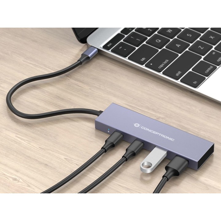 Hub CONCEPTRONIC USB-C a 4xUSB-A/C Gris (HUBBIES13G)