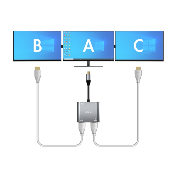 Adaptador AISENS USB-C a 2xHDMI/H 15cm Gris (A109-0625)