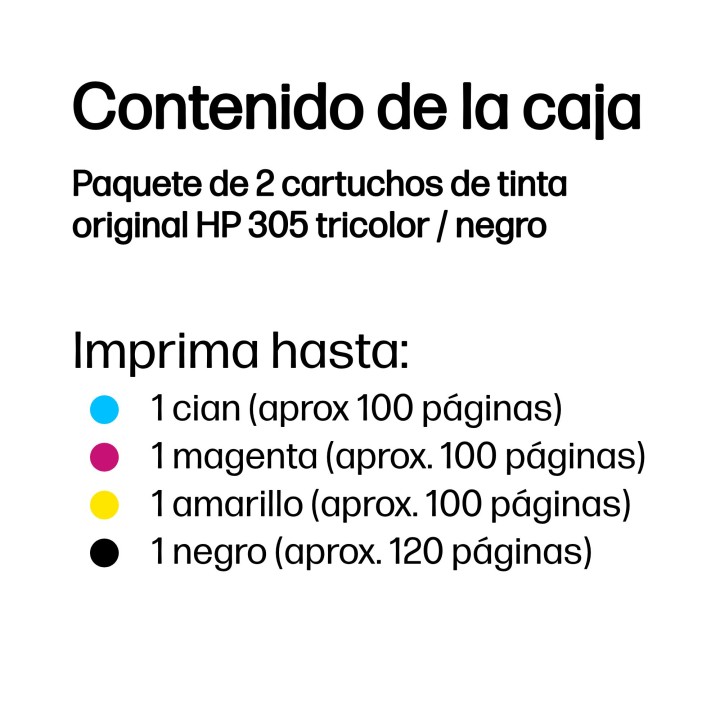Tinta HP 305 Pack Negro/Tricolor 120/100 pág (6ZD17AE)