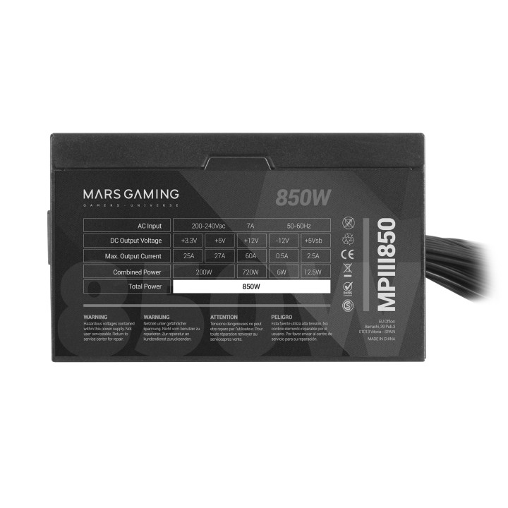 Fuente Mars Gaming ATX 850W 85% 120mm Negra (MPIII850)